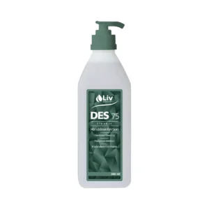 Liv Des 75 handdesinfektion 600 ml pumpflaska från Clemondo, etanolbaserad, för klinik och mottagning